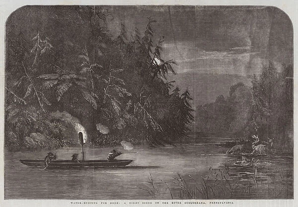 Water-Hunting for Deer, a Night Scene on the River Susquehana, Pennsylvania (engraving)