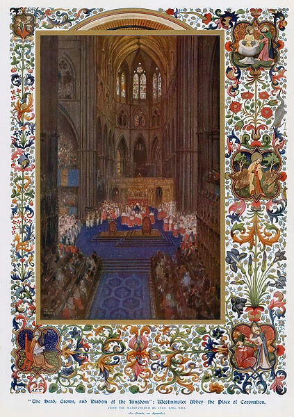 Westminster Abbey, The Place of Coronation (colour litho)