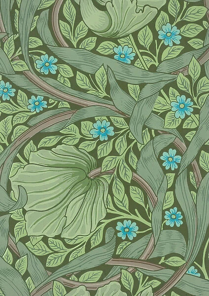 William Morris Wallpaper Sample with Forget-Me-Nots, c. 1870 (colour woodblock print)
