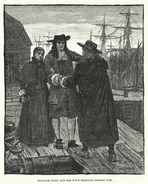 William Penn and his wife meeting George Fox (engraving)
