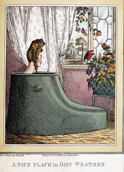 Woman in her bath (A nice place in hot water), england, 18th century
