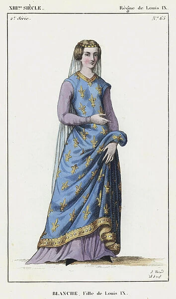 XIII Siecle, Regne de Louis IX, Blanche, Fille de Louis IX (coloured engraving)