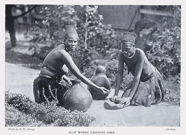 Zulu Women grinding Corn (b  /  w photo)
