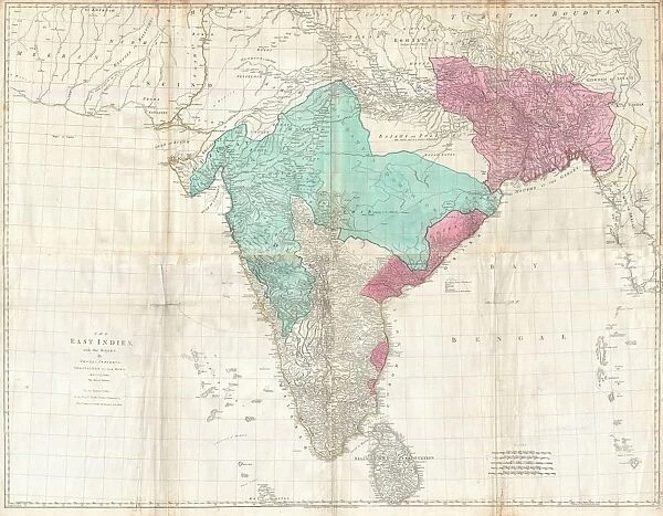 1768, Jeffreys Wall Map of India and Ceylon, topography, cartography, geography, land