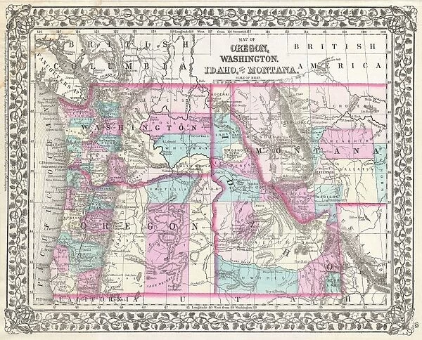 1877, Mitchell Map of Oregon, Washington, Idaho and Montana, topography, cartography