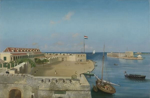 The harbor entrance of Willemstad with the Government Palace, Curacao, Prosper Crebassol