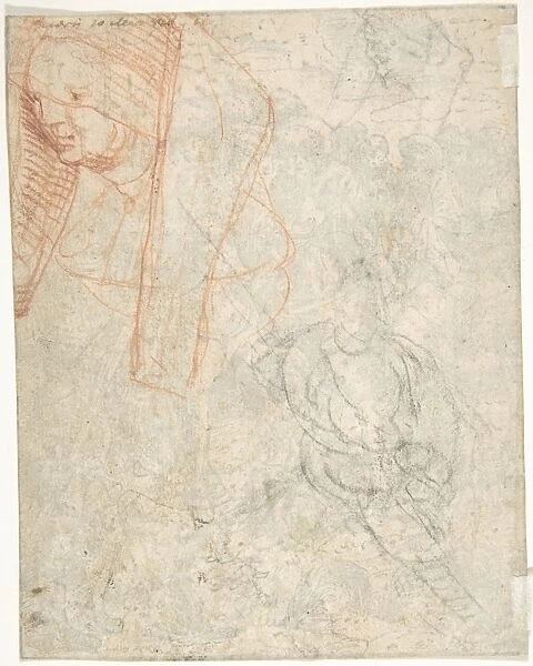 Head Woman Sketch Figure 16th century Red chalk