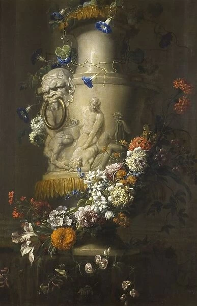 Jean-Baptiste Monnoyer Marble Vase Garland Flowers