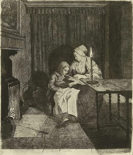Mother giving her son lesson, Louis Bernard Coclers, 1756 - 1817