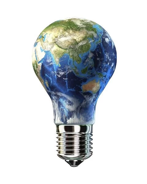 Light bulb with planet Earth inside glass, Asia view