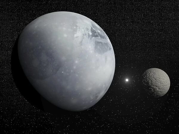 Pluton, its big moon Charon and the Polaris star