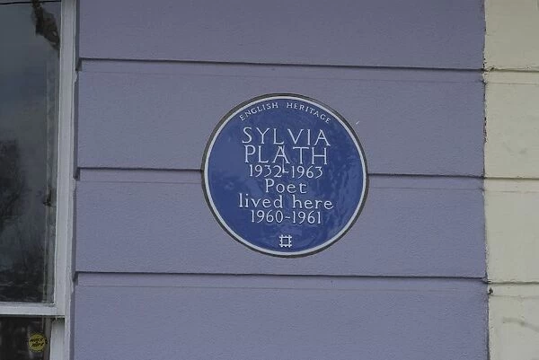 Blue plaque commemorating Sylvia Plath, Primrose Hill, London, NW1, England. Creator