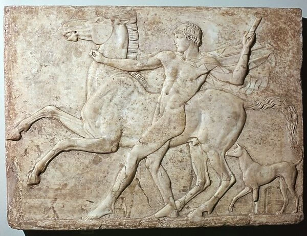 Marble Roman relief of a boy and a horse, Hadrians villa, 1st century