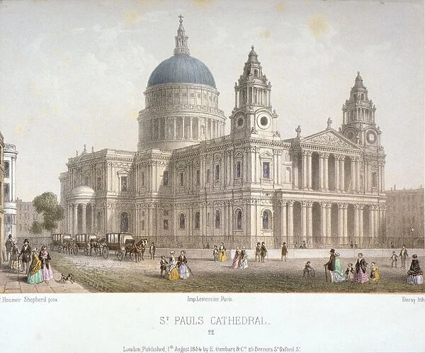 North-west view of St Pauls Cathedral with figures walking in front, City of London, 1854