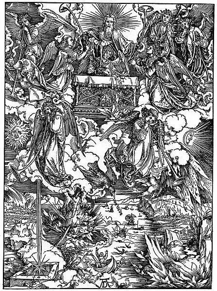 The Opening of the Seventh Seal, The Seven Angels with the trumpets, 1498, (1936). Artist: Albrecht Durer