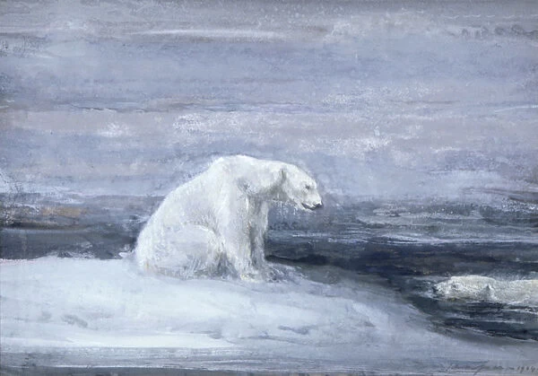 Polar Bears watching for Seals at an Ice Hole, c1867-1910. Artist: John MacAllan Swan