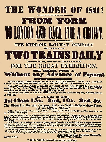 Poster by Midland Railway Company for the Great Exhibition of 1851 at Hyde Park, 1851. Creator: Anonymous