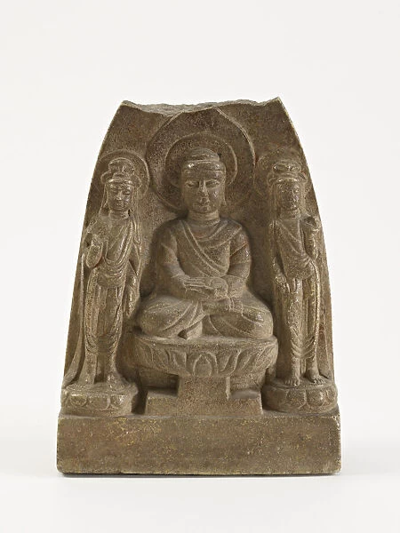 Seated Buddha with two bodhisattvas, Period of Division, 557-581. Creator: Unknown