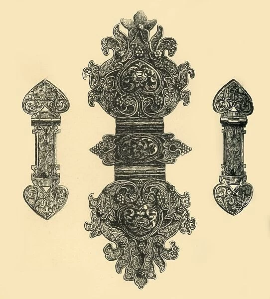 Silver book clasps, (1881). Creator: W E Mackaness
