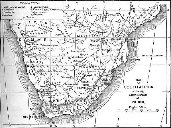 Tribal Map of South Africa, c1880