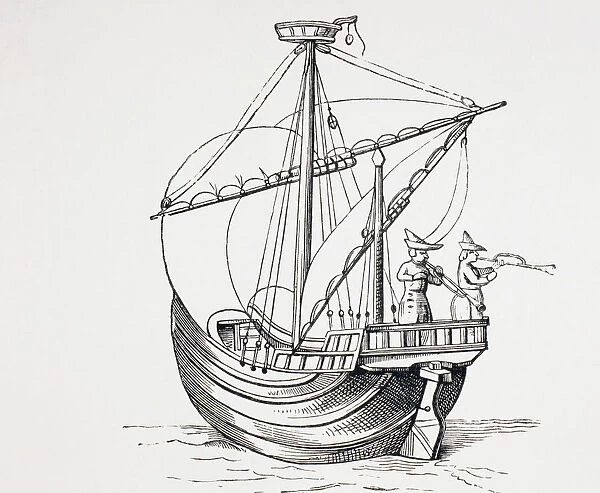 A 15Th Century Sailing Ship. From Military And Religious Life In The Middle Ages By Paul Lacroix Published London Circa 1880