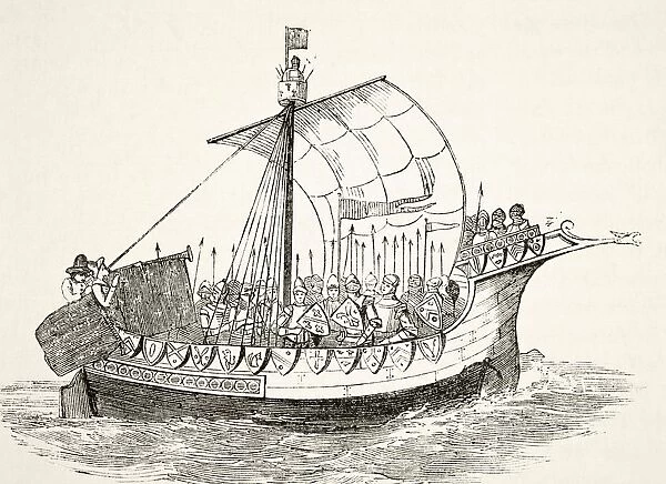 15Th Century War Ship. From The National And Domestic History Of England By William Aubrey Published London Circa 1890