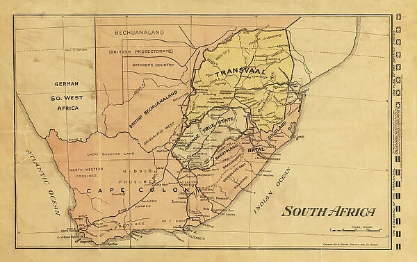1899 map of South Africa at the time of the Second Boer War. Such was the interest in the progress of the war that maps like this were produced with a number of flags of both sides in the margin which could be cut out and placed on the map so as to follow military movements