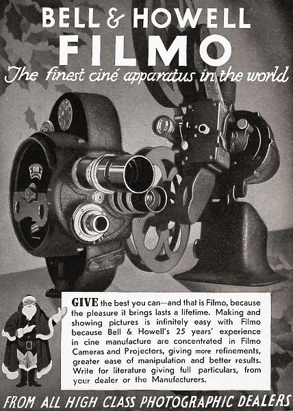 1930s Advertisement For The Bell And Howell Filmo Cine Camera. From The Illustrated London News, Christmas Number, 1933