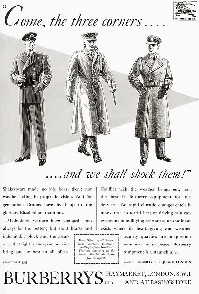 A 1940 advertisement for Burberry's Equipment for the Services. From British Warships, published 1940