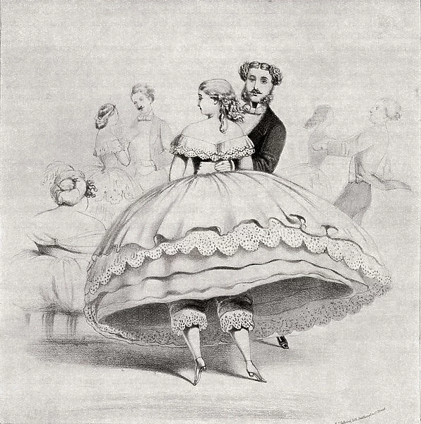 19th Century Lady Arriving At A Ball Wearing A Crinoline. From Illustrierte Sittengeschichte Vom Mittelalter Bis Zur Gegenwart By Eduard Fuchs, Published 1909