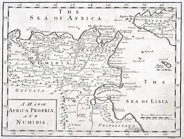 A 19Th Century Map Of Africa Propria And Numidia