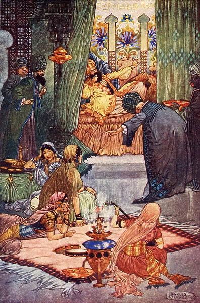 Abou Hassan Or The Sleeper Awakened. Illustration By Charles Folkard From The Book The Arabian Nights Published 1917