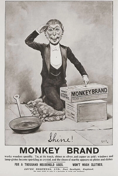 Advertisement for Monkey Brand metal cleaner in the March 1907 edition of The Graphic, a weekly illustrated newspaper, published in London from 1869 to 1932