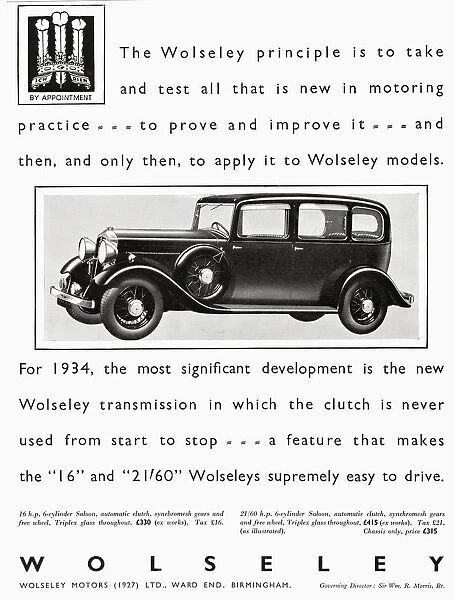 Advertisement For The Wolseley Car. From The Illustrated London News, Christmas Number, 1933