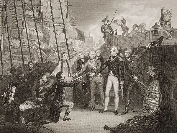Admiral Nelson Receiving The Spanish Admirals Sword On Board The San Josef, Feb 14, 1797. Engraved By J. Rogers Painted By Orne. From Englands Battles By Sea And Land By Lieut Col Williams, The London Printing And Publishing Company Circa 1890S