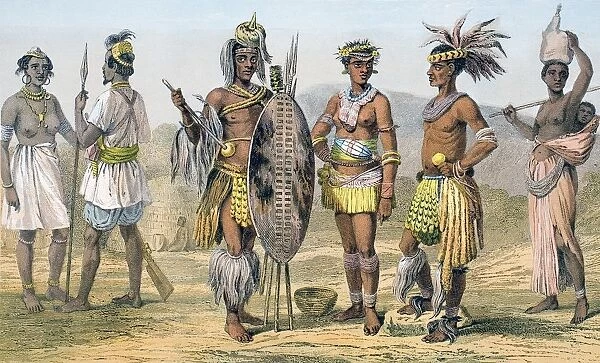 Africans In Tribal Costume First Two Left Gambians Next Three Zulus Right Woman From Botswana From The Modern Cyclopedia Vol Vi 1903