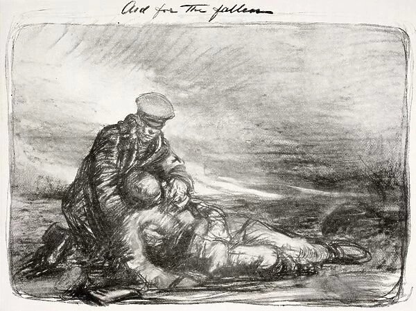 Aid For The Fallen. A Soldier Helps A Wounded Comrade. After And Illustration By Sir Thomas Brock. From King AlbertA┼¢S Book, Published 1915