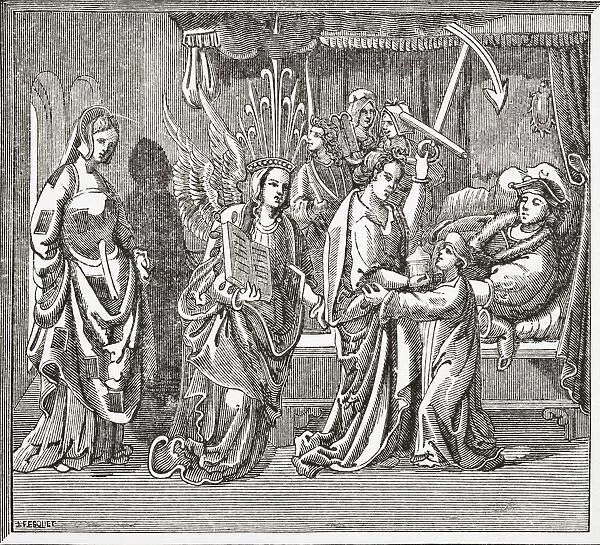 Alain Chartier Comforted By Hope. After A Miniature From The Triumph Of Hope. Allegory On The Political Events In The Reign Of Charles Vii. From Science And Literature In The Middle Ages By Paul Lacroix Published London 1878