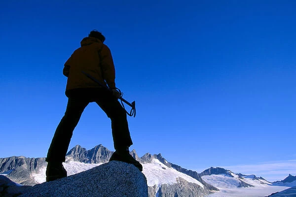 Alaska, Juneau, Ice Field, Mendenhall Glacier, Hiker  /  Climber Takes In View