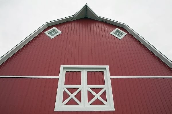 Alberta, Canada; Red Barn With White Trim