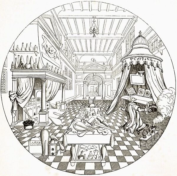 The Alchemist After An Engraving By Vriese In The Cabinet Of Designs. From Science And Literature In The Middle Ages By Paul Lacroix Published London 1878