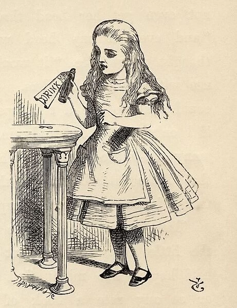 Alice Peering At The Drink Me Bottle Illustration By John Tenniel From The Book Alicess Adventures In Wonderland By Lewis Carroll Published 1891