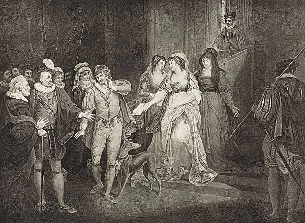 AllA┼¢S Well That Ends Well. Act V. Scene Iii. Rousillon The CountA┼¢S Palace. King, Countess Lafeu, Bertram, Helena, Diana, Lords, Attendants And Widow. From The Boydell Shakespeare Gallery Published Late 19Th Century. After A Painting By Francis Wheatley