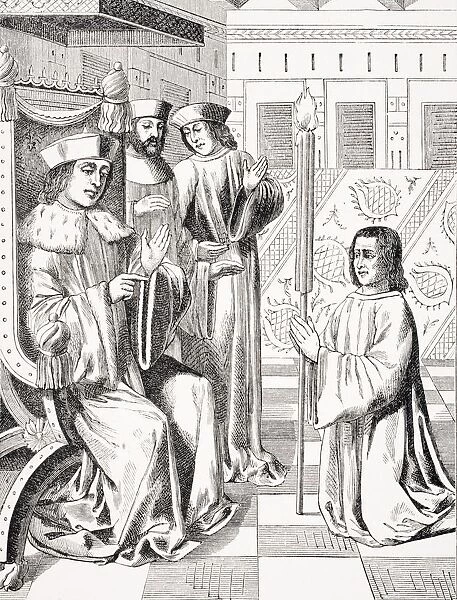 Amende Honorable Of Jacques Coeur Before Charles Vii. Copy Of 15Th Century Miniature In The Chroniques Of Monstrelet