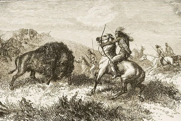 American Indians Buffalo Hunting. From American Pictures Drawn With Pen And Pencil By Rev Samuel Manning Circa 1880