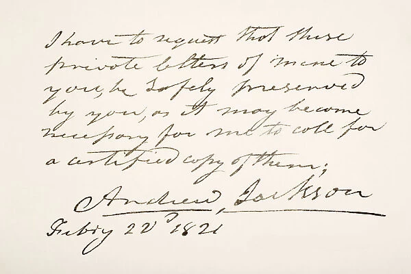 Andrew Jackson, 1767 - 1845. 7Th President Of The United States Of America. Hand Writing Sample