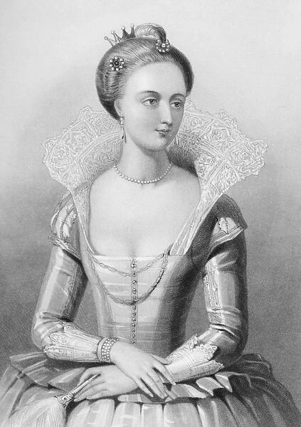 Anne Of Denmark, 1574-1619. Queen Consort Of King James I Of England. Engraved By W. H. Mote After H. Warren. From The Book The Queens Of England, Volume Ii By Sydney Wilmot. Published London Circa. 1890