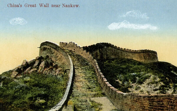 Archival colour postcard on Great Wall, Nankow, China, circa 1915