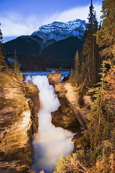 Artists Choice: Athabasca Falls And Mount Kerkeslin At Dusk, Jasper National Park, Alberta