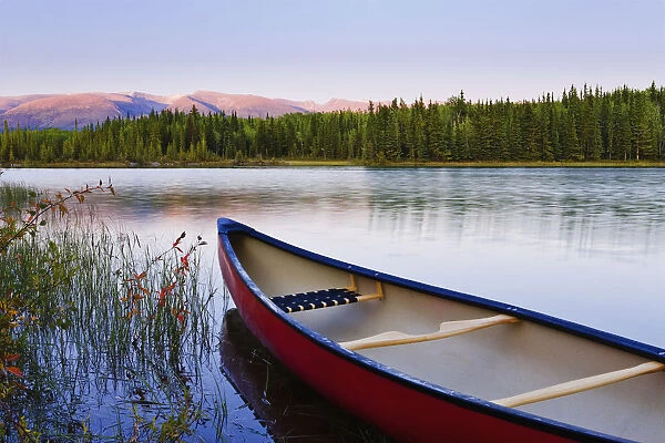 Artists Choice: Canoe And Boya Lake At Sunset, Boya Lake Provincial Park, Northern British Columbia